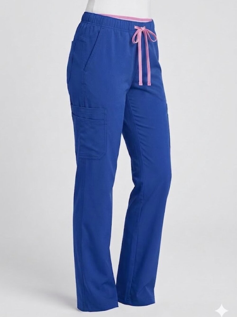 Vera Bradley Scrub Pants 2XL Tall Royal Blue Stretch Cargo Drawstring Used